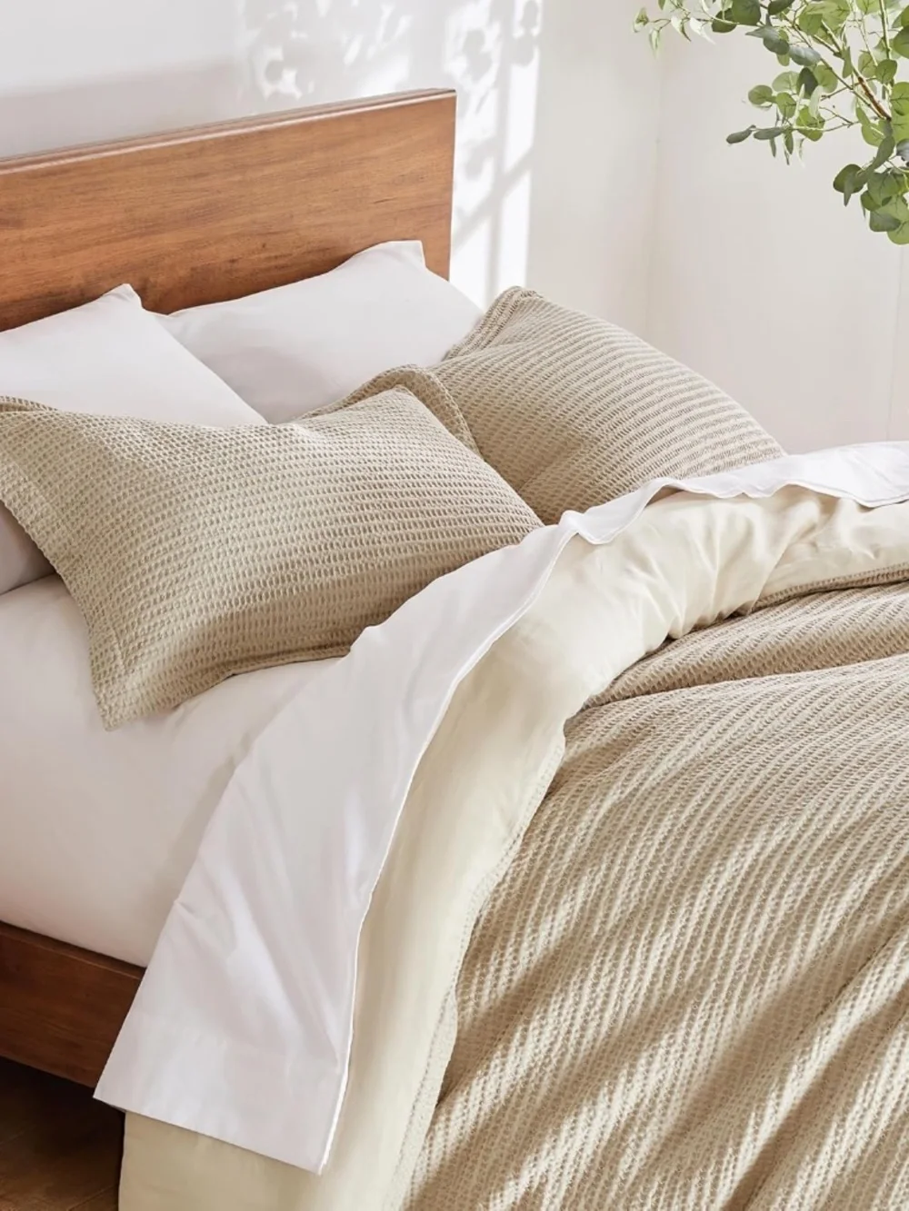 Levtex Cloud Waffle Textured 2 Pc Duvet Cover Set Taupe Twin